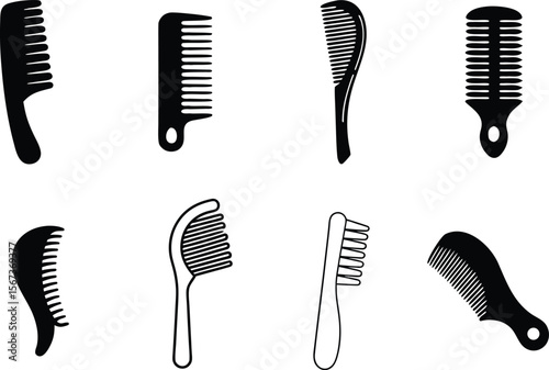 hair comb vector illustration, comb silhouette, black and white comb clipart design.