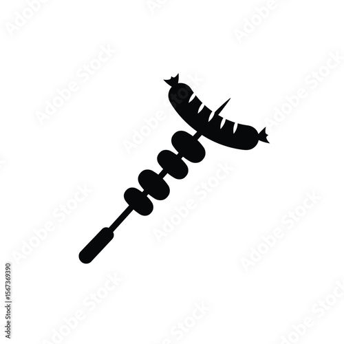 Black silhouette of sausage on a skewer food meat