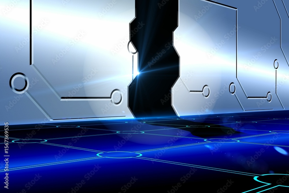 Naklejka premium Doorway on technological background