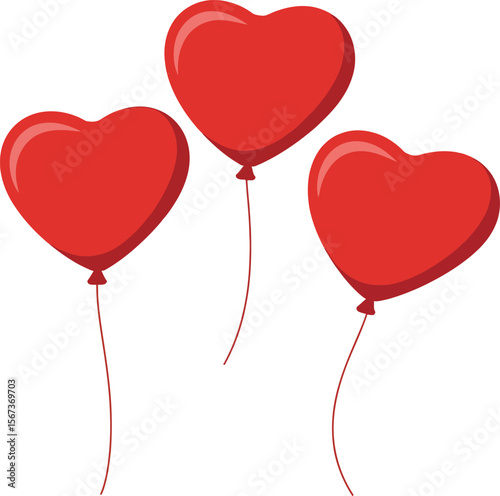 Three Red Heart Balloons Floating, Love and Celebration Concept