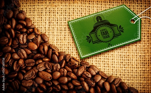 Green tag by coffee beans