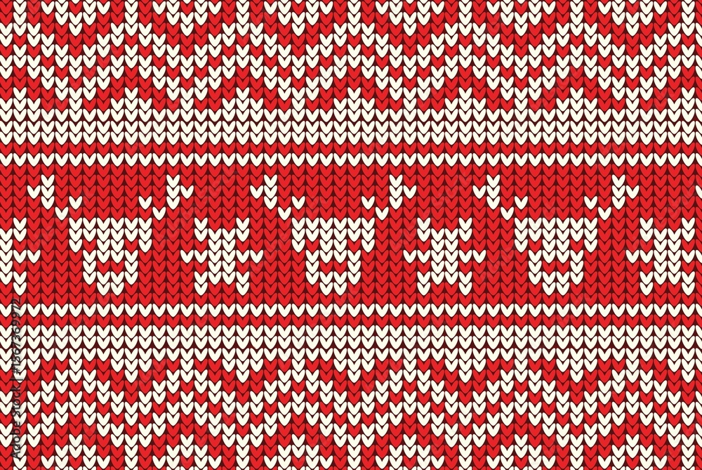 Naklejka premium red knitting Christmas vector background deer