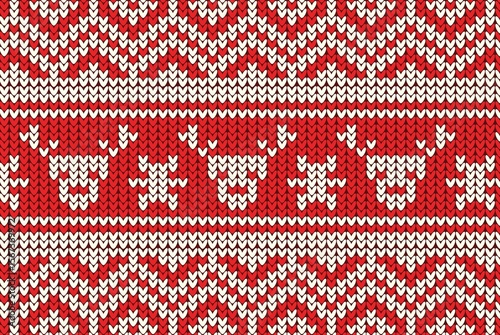 red knitting Christmas vector background deer