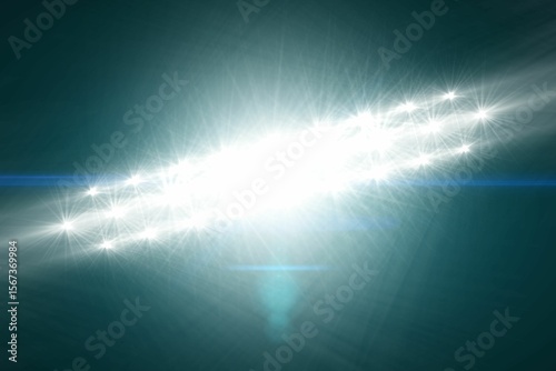 Abstract art is featuring starburst lens flare beams streaming across deep teal gradient background