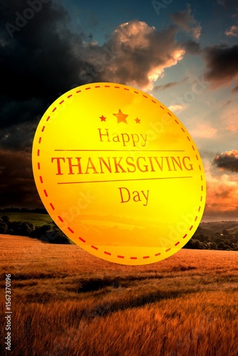 Happy Thanksgiving text against cloudy sky