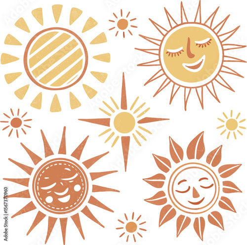 Watercolor Sun Vector Set – Hand-Painted Round Suns, Spiked Rays & Sunburst Icons