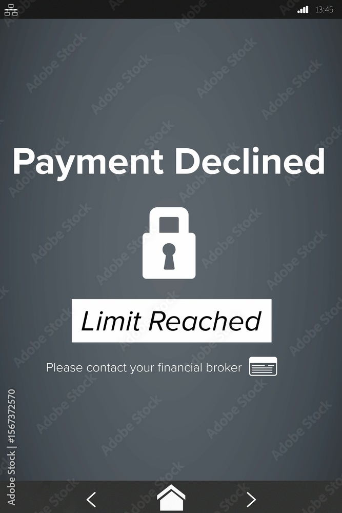 Obraz premium Payment declined text on mobile display