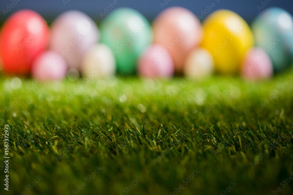 Fototapeta premium Easter eggs with focus on grass