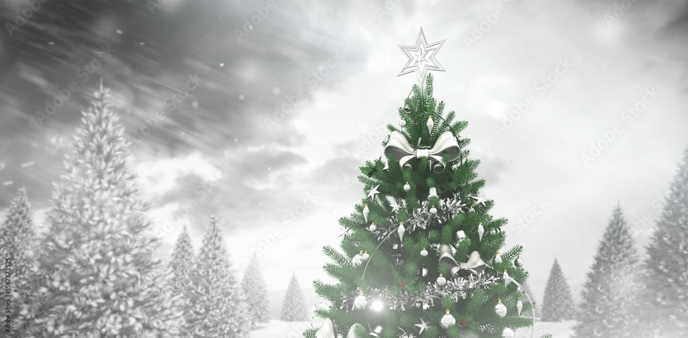 Fototapeta premium Christmas tree in snowy forest
