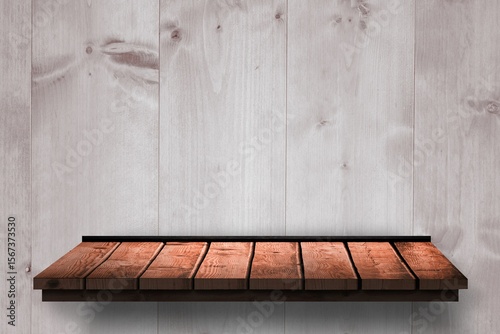 Fototapeta Naklejka Na Ścianę i Meble -  Digital composite image of shelf on wooden wall