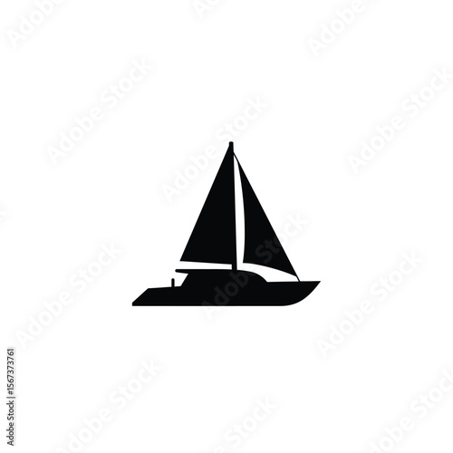 Black silhouette of a sailboat on white background