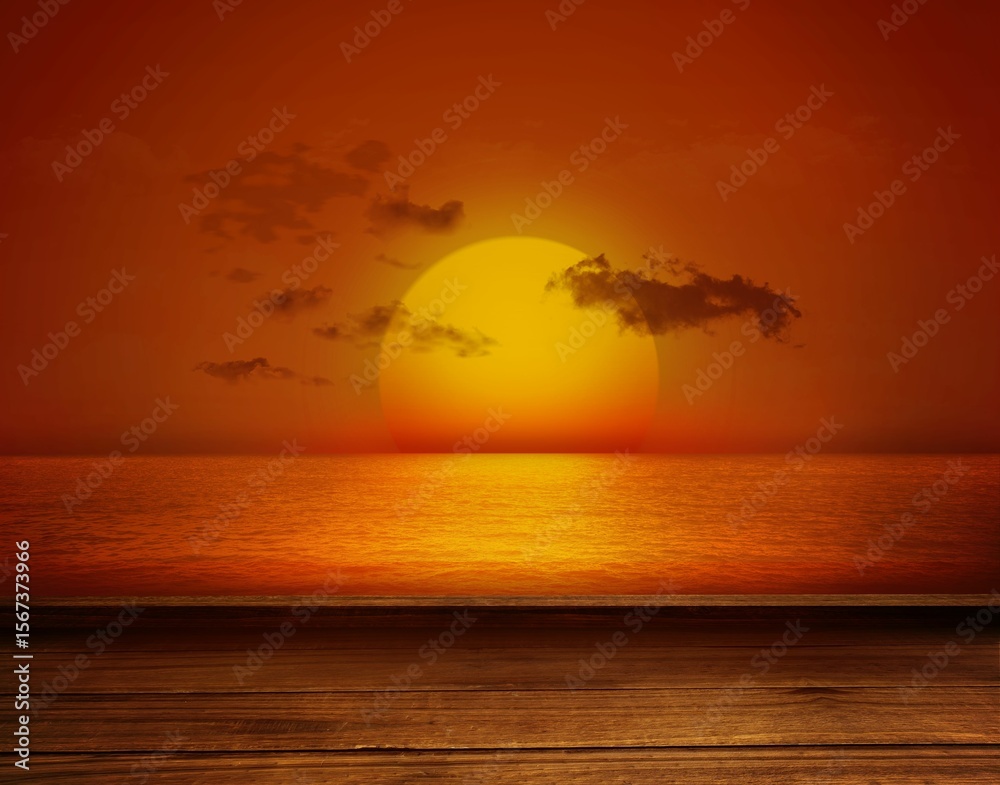 Obraz premium Wooden planks against sunset