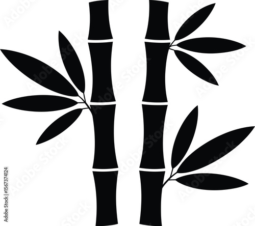 Minimalist Black and White Bamboo Stems and Leaves Silhouette Illustration
