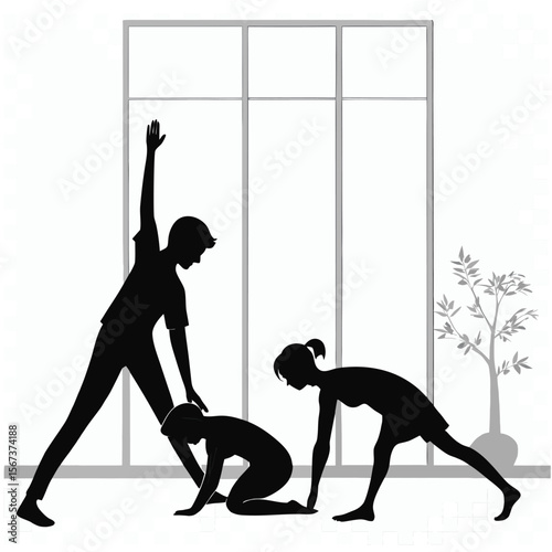 Friends Doing Yoga Side by Side Silhouette Vector