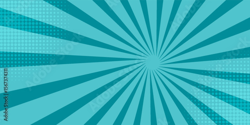 Blue Manga anime action frame lines with halftones. Pop art retro background with exploding rays of lightning comic style, vector illustration.