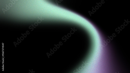 Abstract image featuring a curved, blurred gradient of light green and purple against a black background.