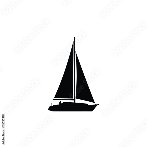 Black silhouette of a sailboat with furled sails sailing