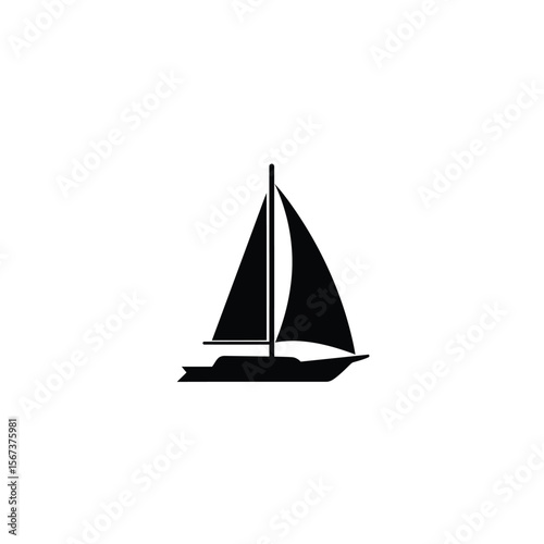Black silhouette of a sailboat with mainsail on white