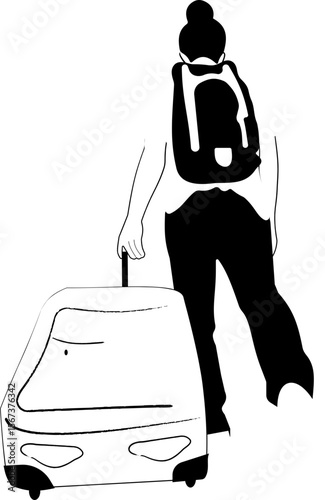 silhouette of a woman with suitcase, woman with suitcase, going for trip, tour