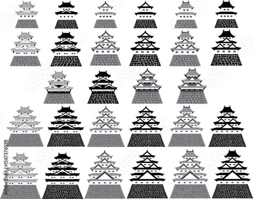 日本の城　たくさんの天守（櫓）のイラスト