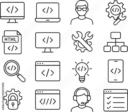 Software Developer line editable icon set. Vector illustration