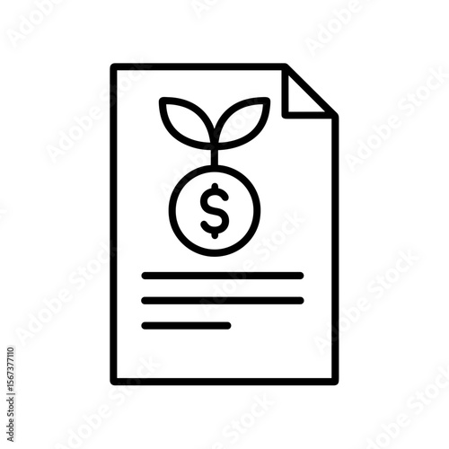 Outline investment document icon with sprout representing financial growth