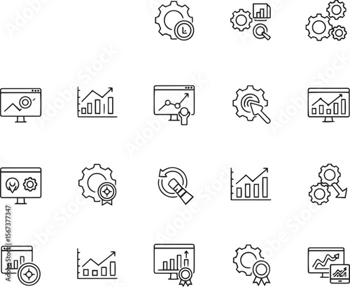 Optimization line editable icon set. Editable stroke. Vector illustration