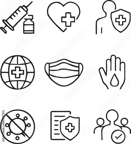 Public health line editable icon set. Editable stroke. Vector illustration 