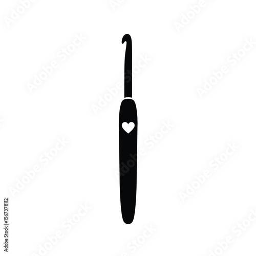 Black silhouette of a crochet hook with heart icon