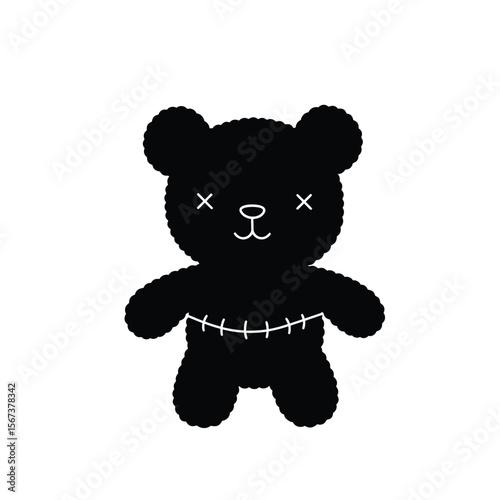 Black silhouette of a crochet teddy bear icon plush
