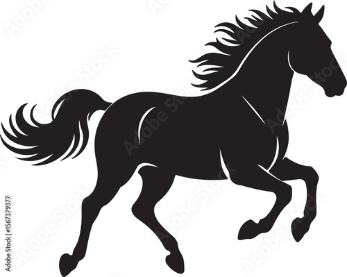 Majestic Running Horse Silhouette Elegant Black Stallion Vector Illustration