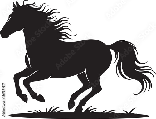 Majestic Black Stallion Galloping A Powerful Horse Silhouette Illustration