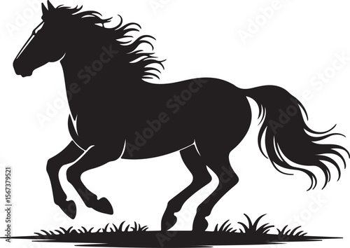 Majestic Black Horse Silhouette Galloping Free in Nature