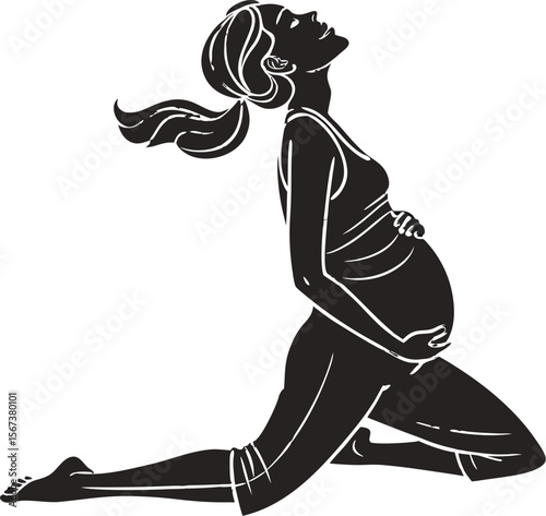 Pregnant Woman in Yoga Butterfly Pose Silhouette Vector