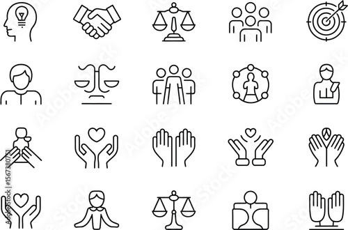 Business ethics and corporate social responsibility icons set outline vector illustration design  characters