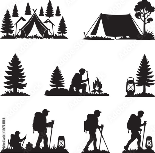 Camping and Hiking Adventure Silhouette Illustrations