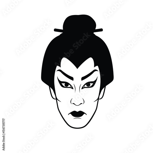 Black silhouette of a Japanese kabuki actor face vector
