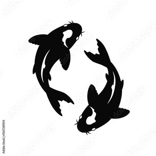 Black silhouette of two koi fish swimming in a circle