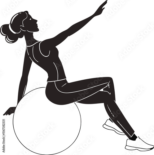 Woman Sitting on Yoga Ball Silhouette Vector