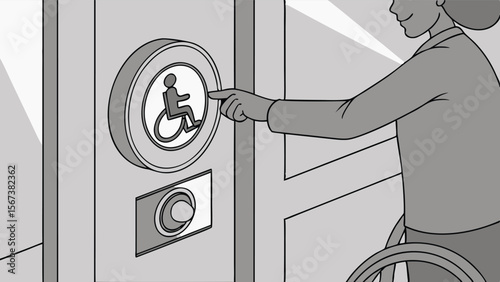 disabled person pressing wheelchair door button