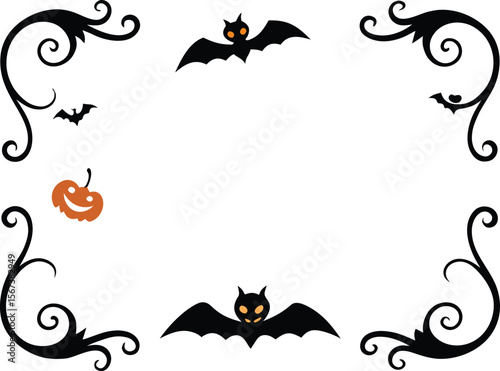 Halloween Bats flourish swirls fancy lines decorative elements