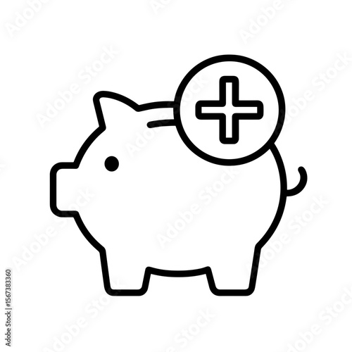 Outline piggy bank icon with plus sign symbolizing emergency fund