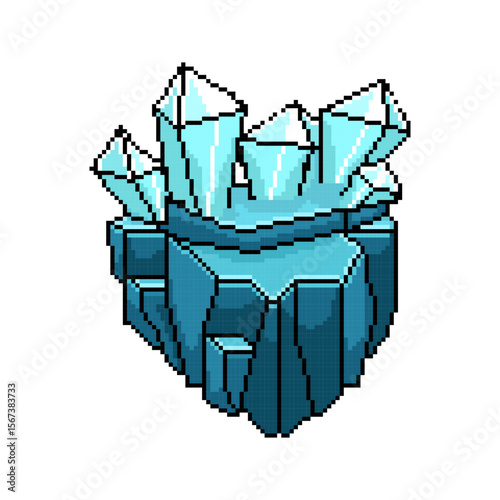 Pixel art isometric crystal of ice, icebergs isolated illustration