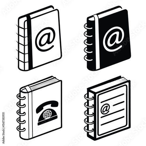 Address book vector icons for communication and contact management