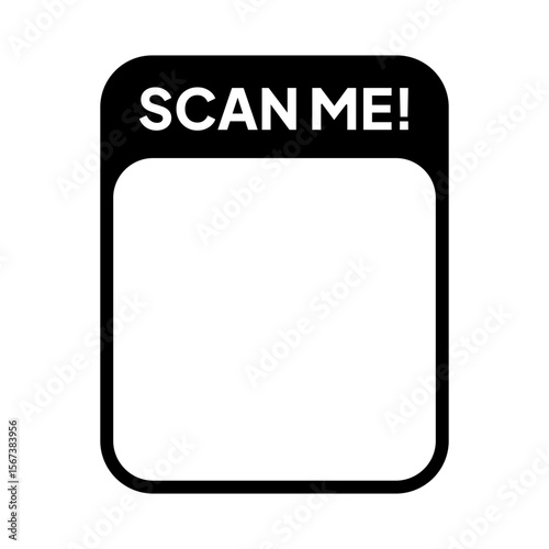 Scan me QR code placeholder. Call to action, mobile scanning, and digital link icon