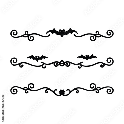 Halloween Bats flourish swirls fancy lines decorative elements