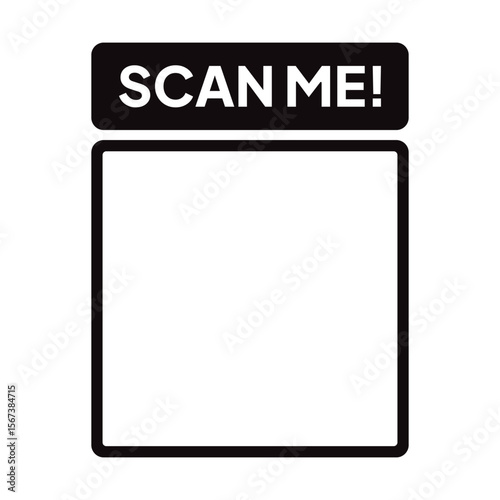 Scan me QR code placeholder. Call to action, mobile scanning, and digital link icon