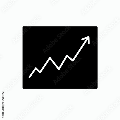 Filled line chart icon with upward arrow showing market trend