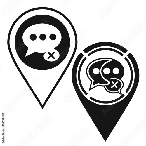 Black and white location markers with speech bubbles