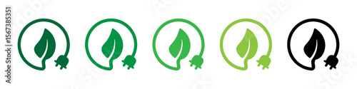 Eco-friendly leaf and plug icons. Sustainable energy, green power, and environmental design